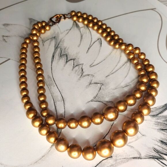Vintage Gold Pearl Beaded Necklace - Picture 1 of 3